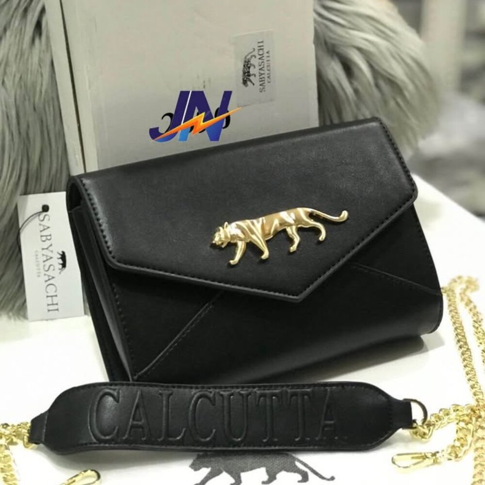 Sabyasachi Black Shoulder Bag with Gold Tiger Hardware
